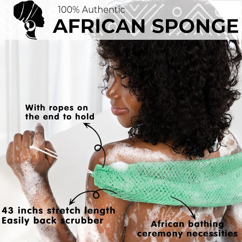 MINISENTIALS African Net Sponge Authentic - Afro Scrub Exfoliating Net Sponge with Knots - African Bath Sponges for Body Scrubber Exfoliator - Back Scrubber for Shower Bathing Accessories - Image 2